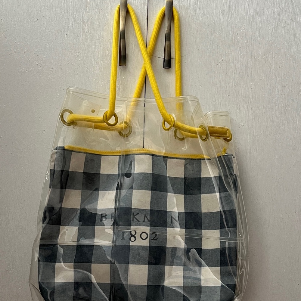 Beekman 1802 Black and White Checkered Tote with Yellow Trim